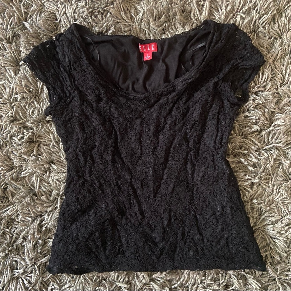 Elle Black Lace Blouse, Large